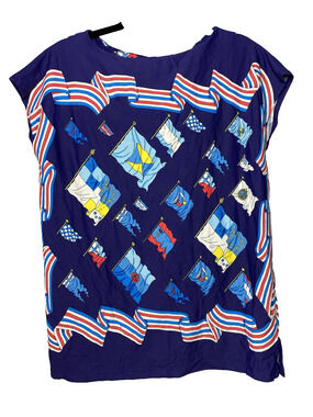 J. McLaughlin Women's Medium Nautical Flag Top Sleeveless Blue Stretch Casual